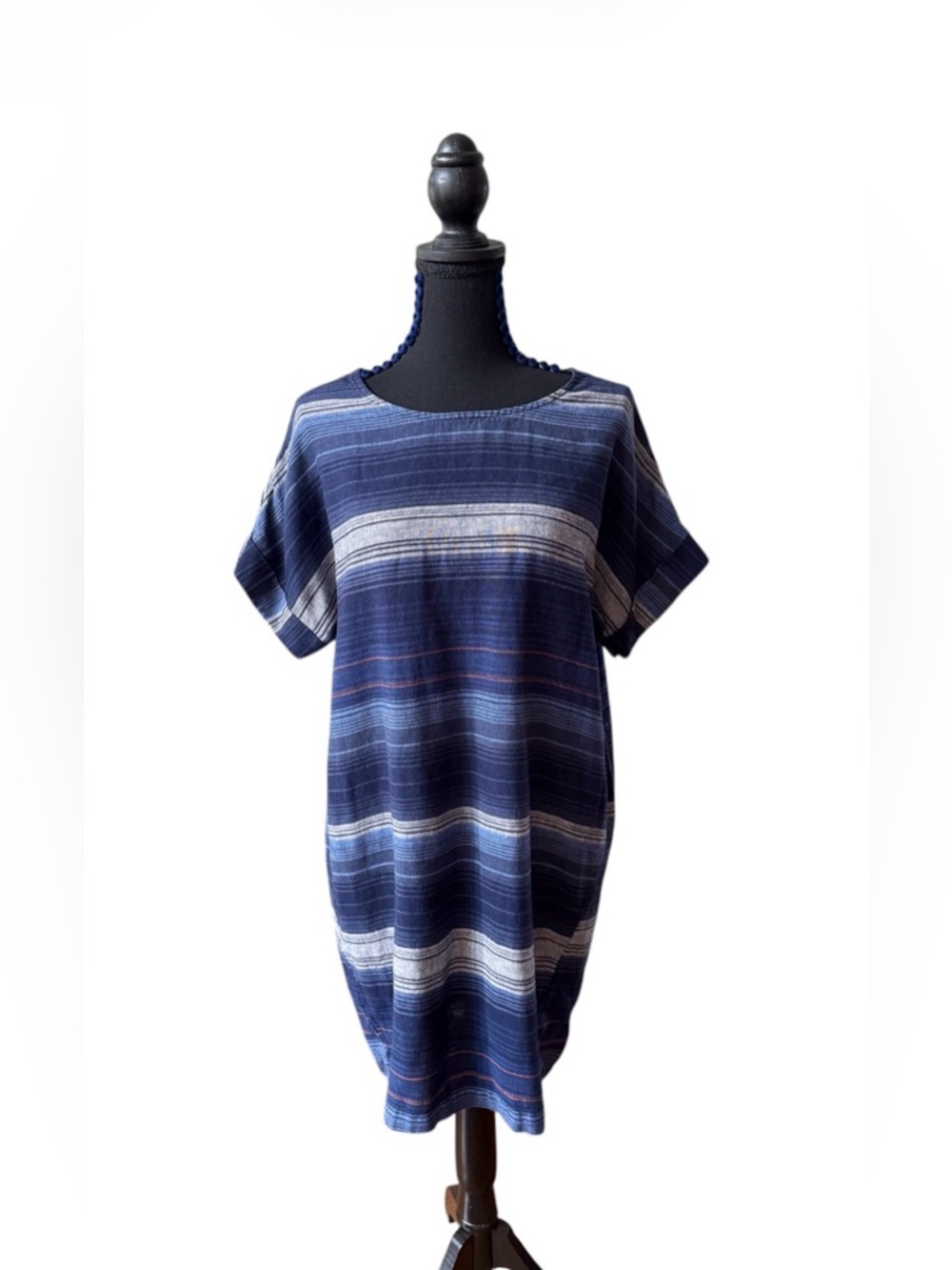 Old Navy Navy and White Striped Cuffed Sleeve Dress